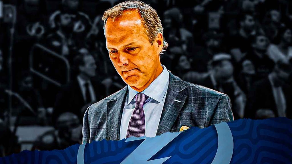 Lightning coach Jon Cooper looks at Stanley Cup Playoffs reporters, goalies