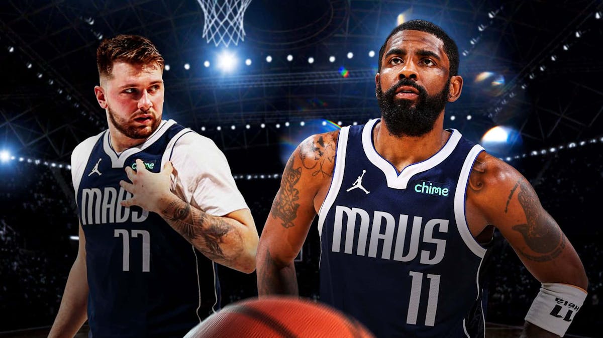 Kyrie Irving and Luka Doncic looking serious.
