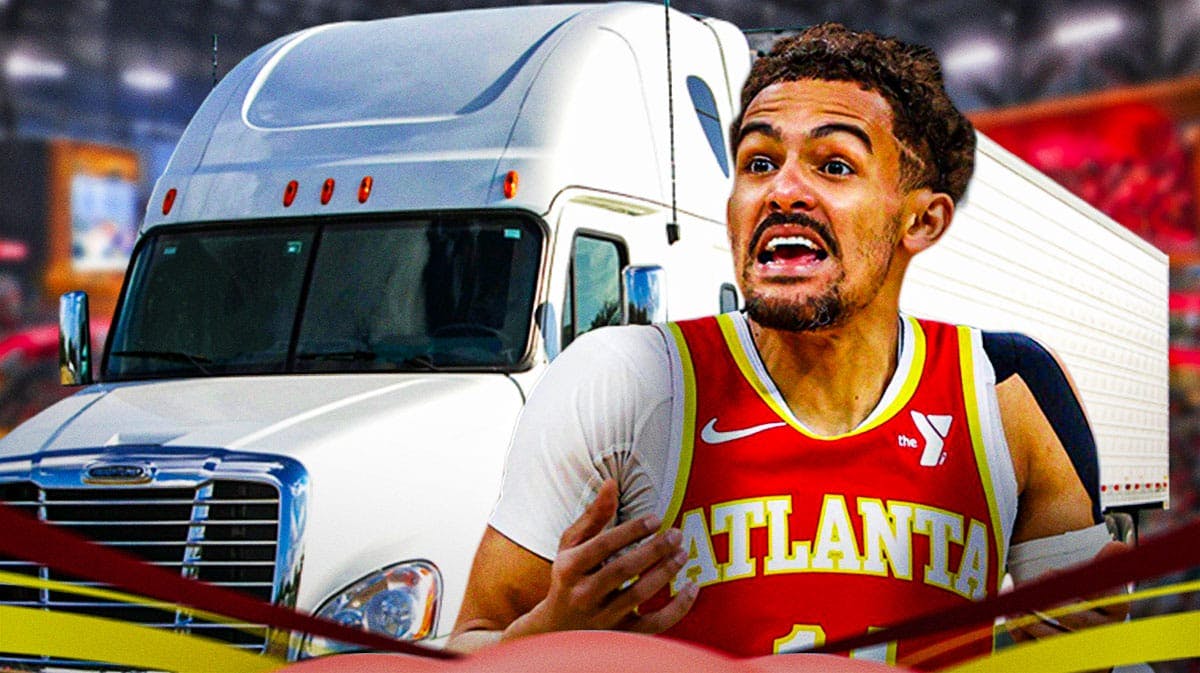 Atlanta Hawks guard Trae Young in front of a moving truck