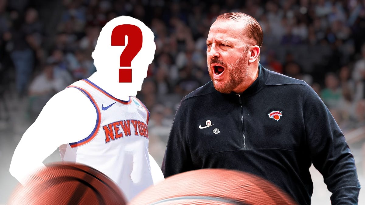 Tom Thibodeau yelling alongside a Knicks' player with a question mark over the head.
