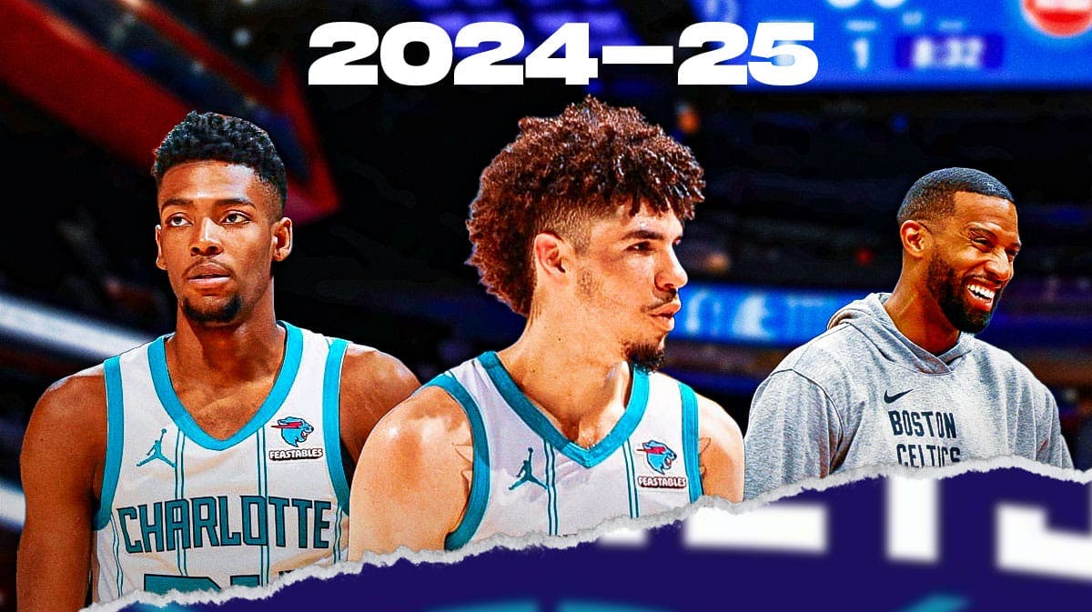 LaMelo Ball, Brandon Miller and new Hornets head coach Charles Lee with "2024-25" across the bottom
