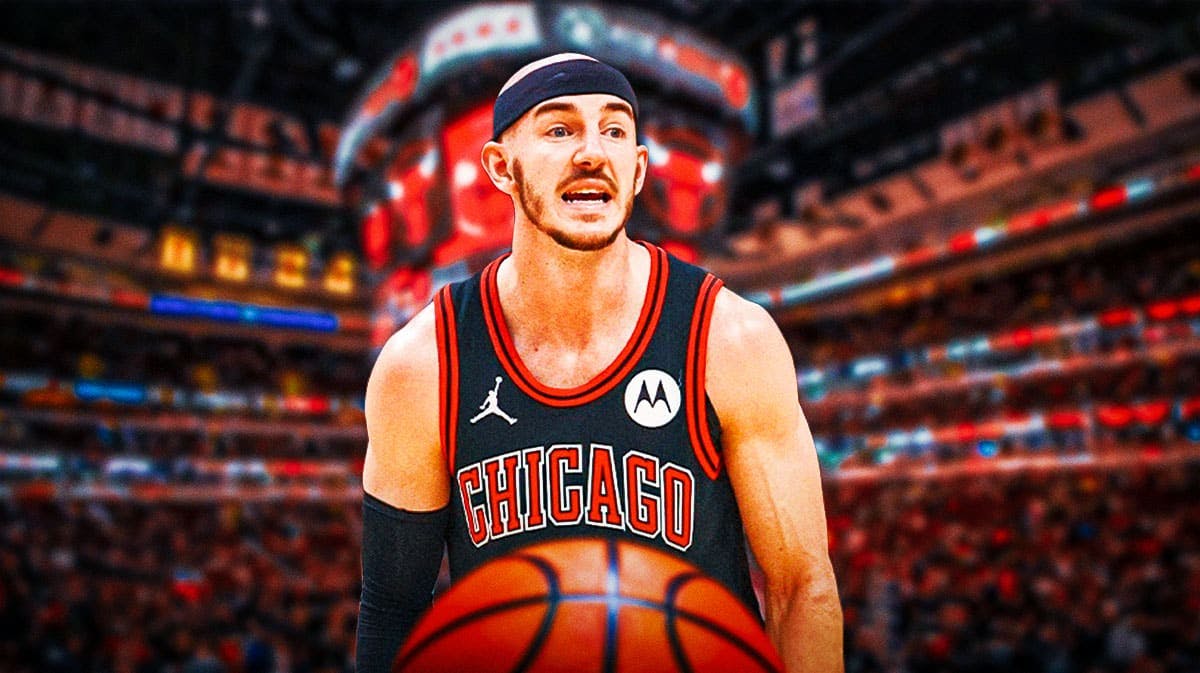 Alex Caruso with the Bulls arena in the background, All Defense
