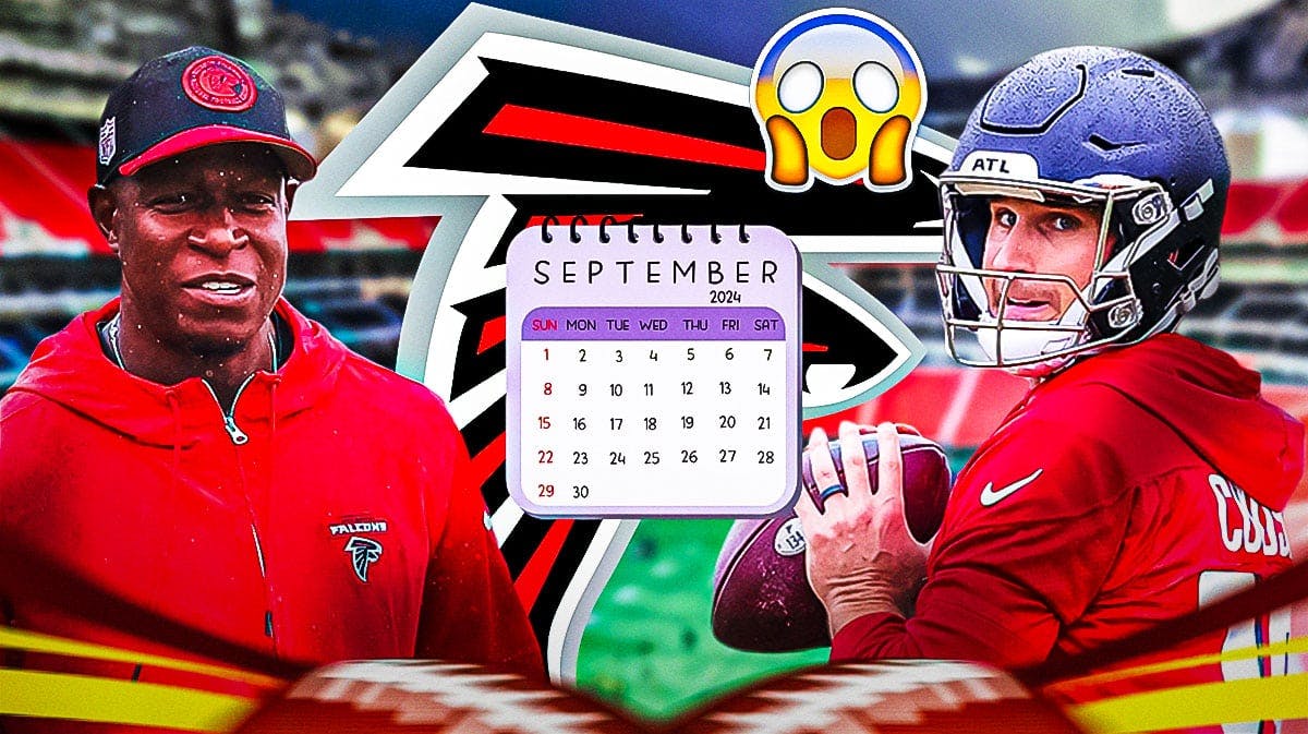 Falcons head coach Raheem Morris and new QB Kirk Cousins, with scared emoji over NFL schedule