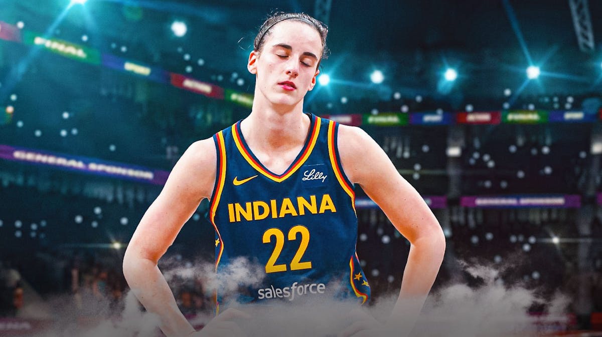 Caitlin Clark looks exhausted in Indiana Fever jersey.