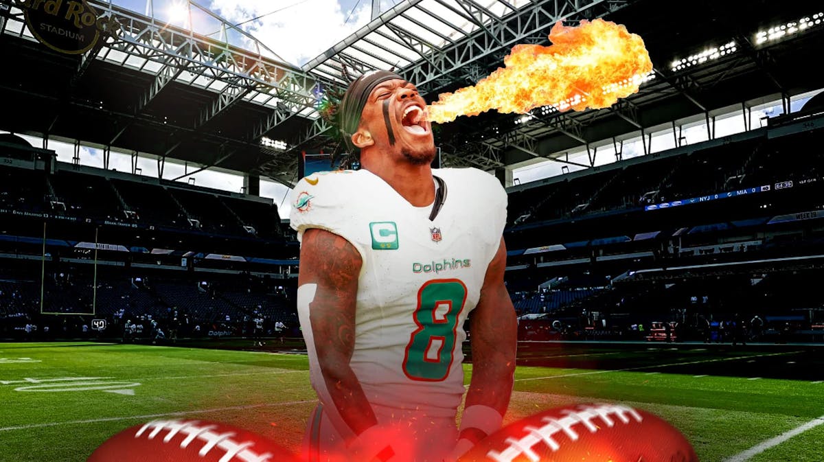 Jevon Holland (Dolphins) with fire coming out his mouth