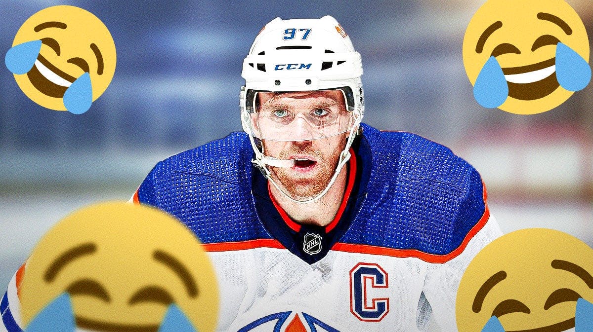 Connor McDavid with cry laughing emojis around him