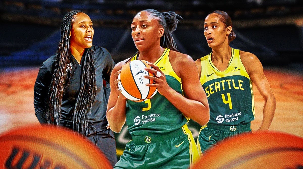 Seattle Storm player Nneka Ogwumike, with Storm player Skylar Diggins-Smith and Storm coach Noelle Quinn.
