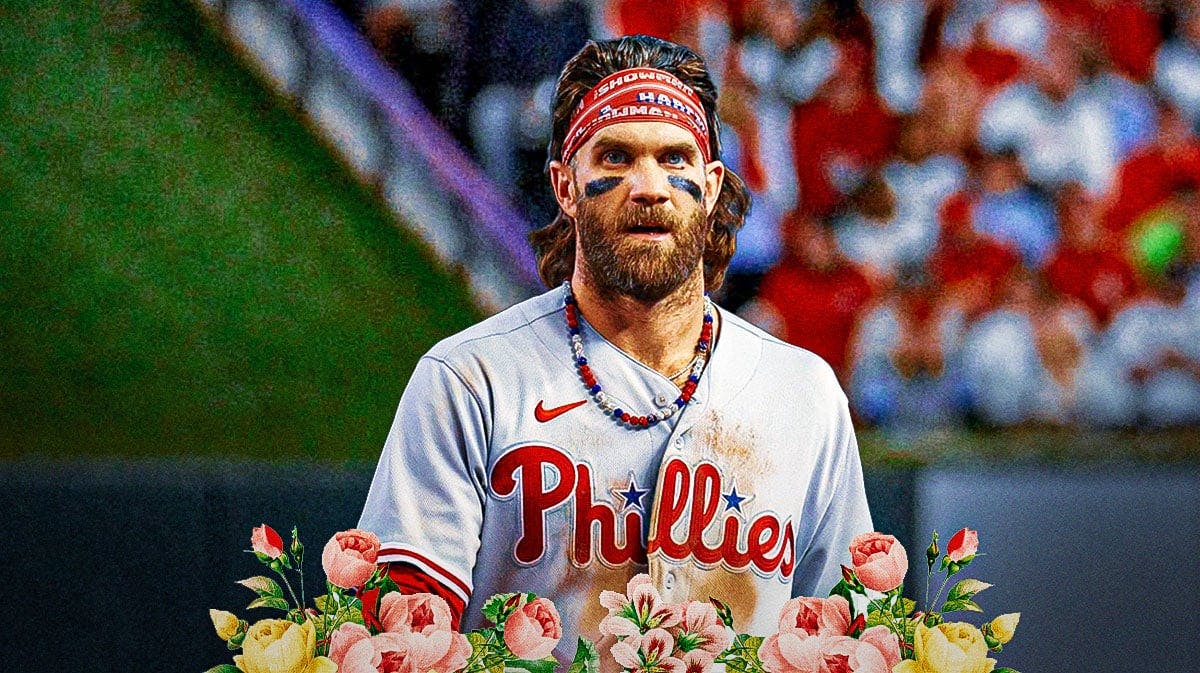 Philadelphia Phillies first baseman Bryce Harper with flowers.