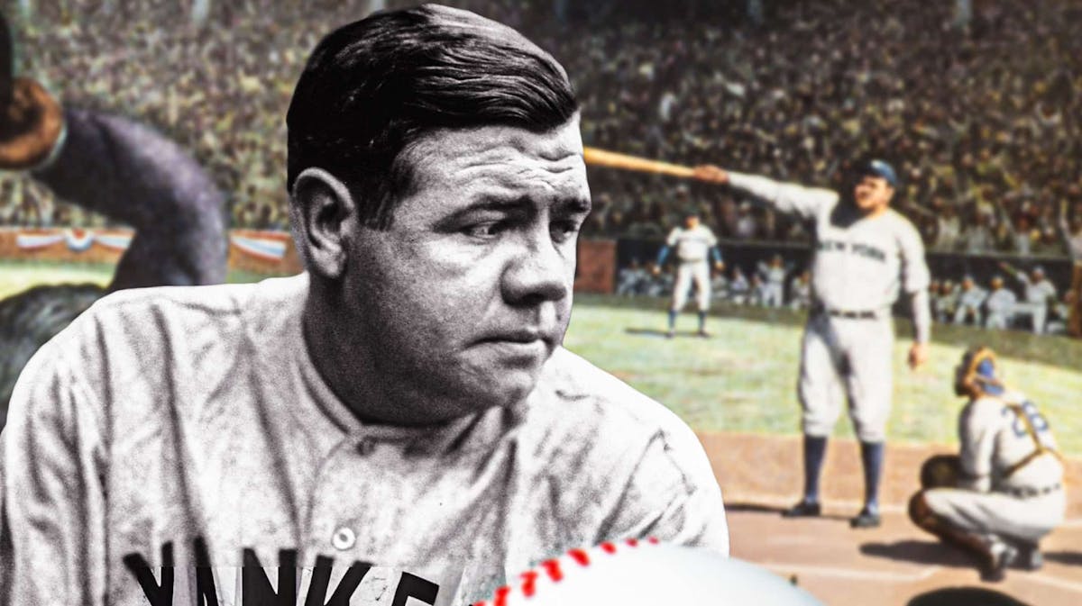Yankees' Babe Ruth calling his shot against the Chicago Cubs in the World Series.